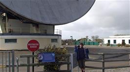 Zac with Arthur, the satellite dish at Goonhilly Downs Earth Station